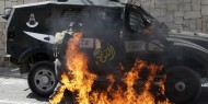 صورة|| إحراق جيب عسكري خلال مواجهات عنيفة في شعفاط